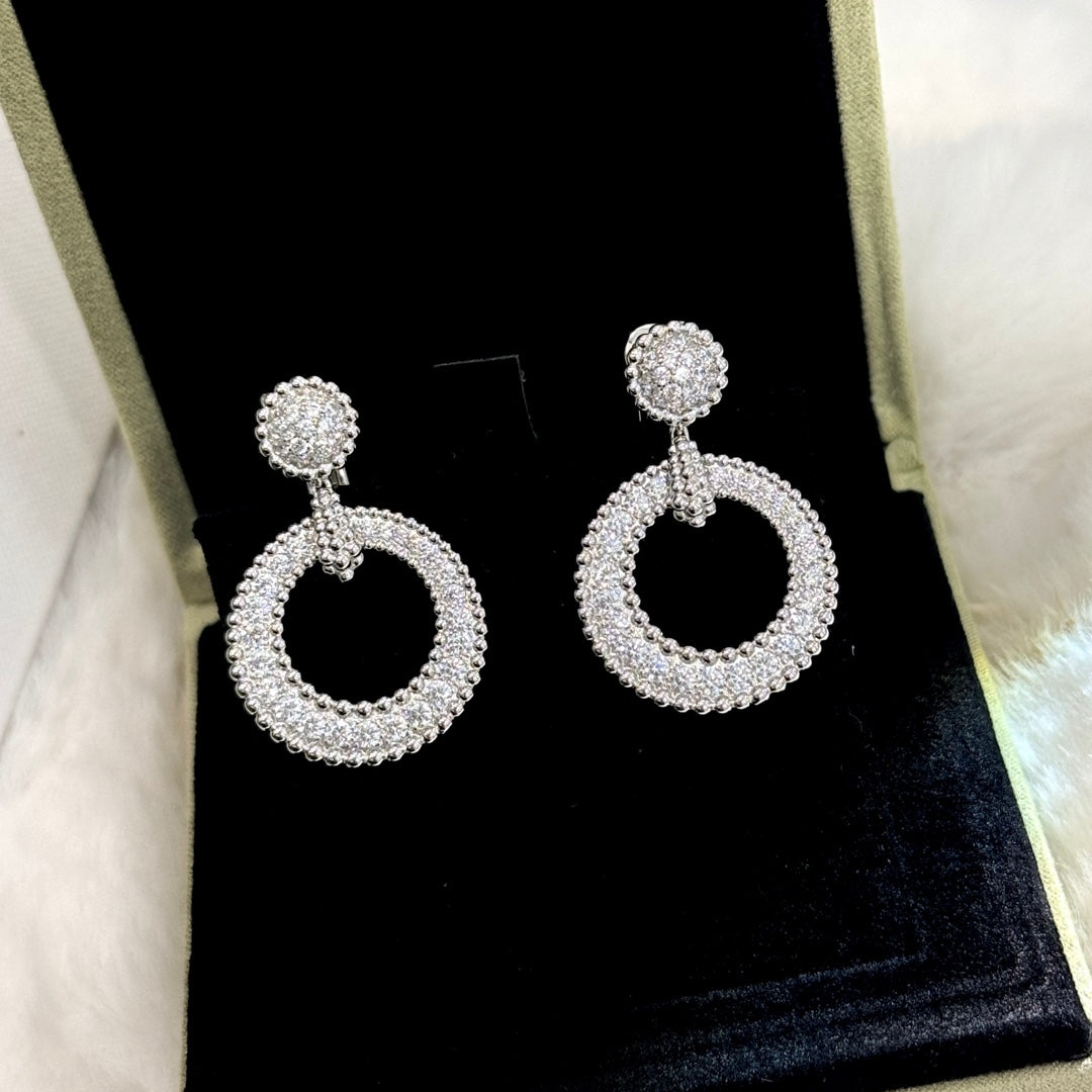solid silver beaded circle full diamond earrings eha225
