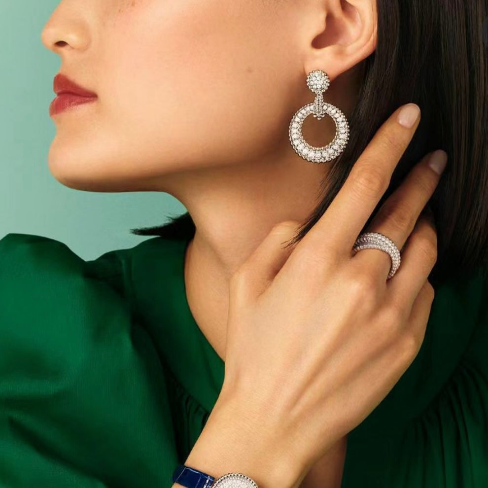 solid silver beaded circle full diamond earrings eha225