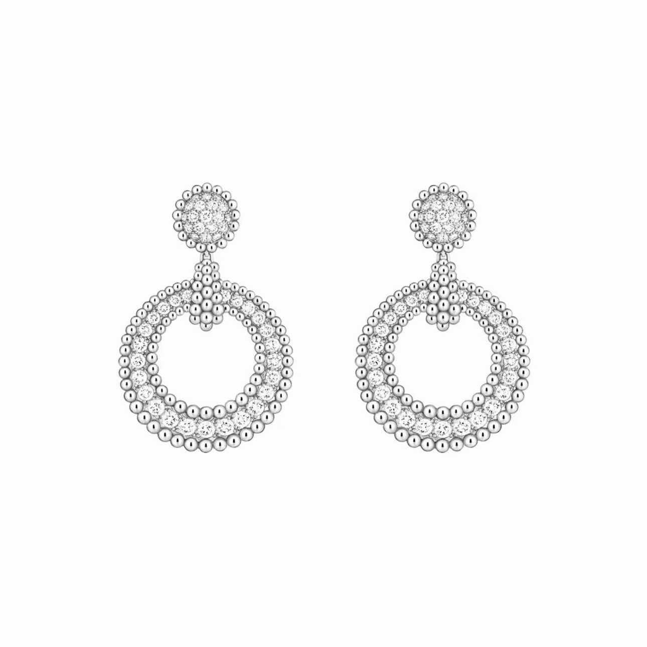 solid silver beaded circle full diamond earrings eha225