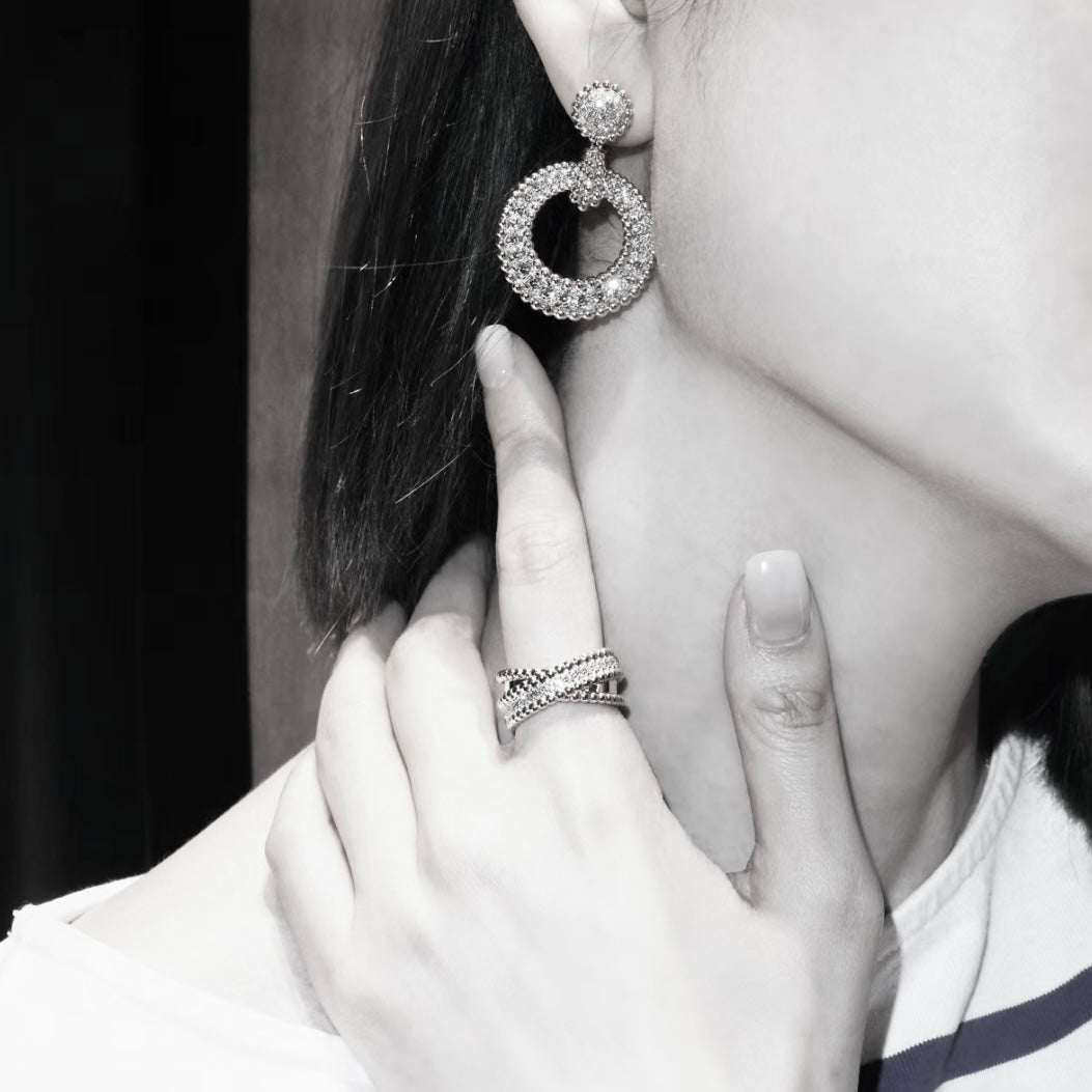 solid silver beaded circle full diamond earrings eha225