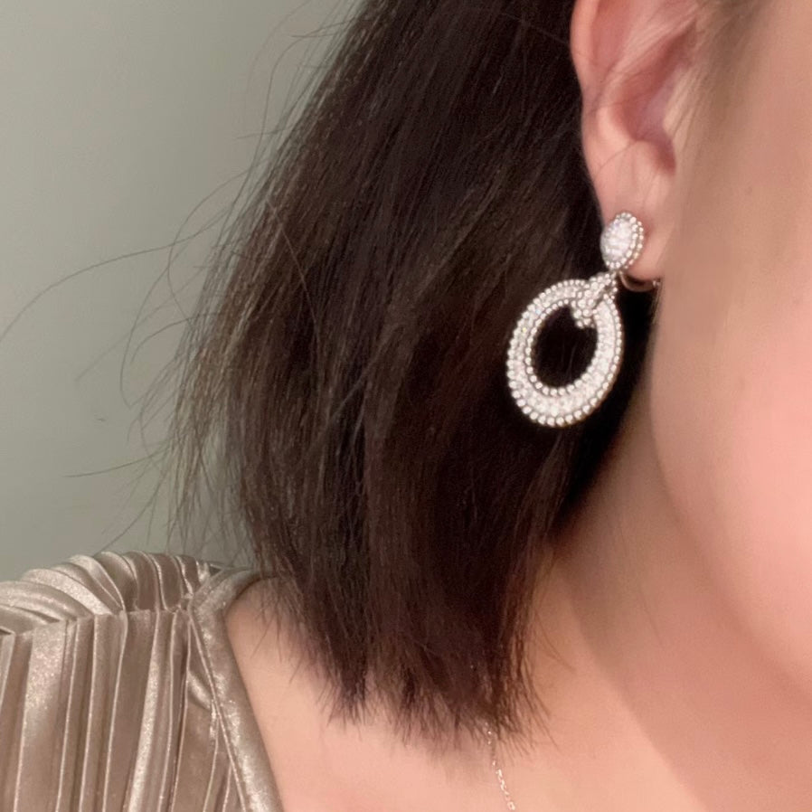 solid silver beaded circle full diamond earrings eha225