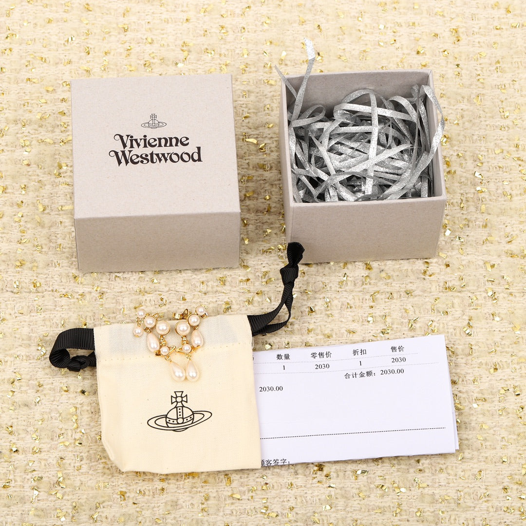 vivienne westwood triple drainage pearl saturn earrings eha199