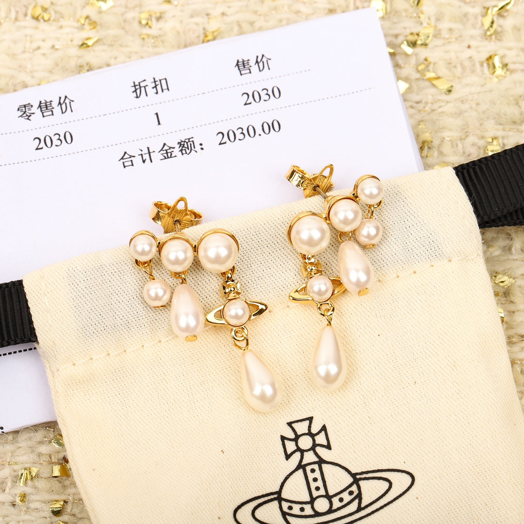 vivienne westwood triple drainage pearl saturn earrings eha199
