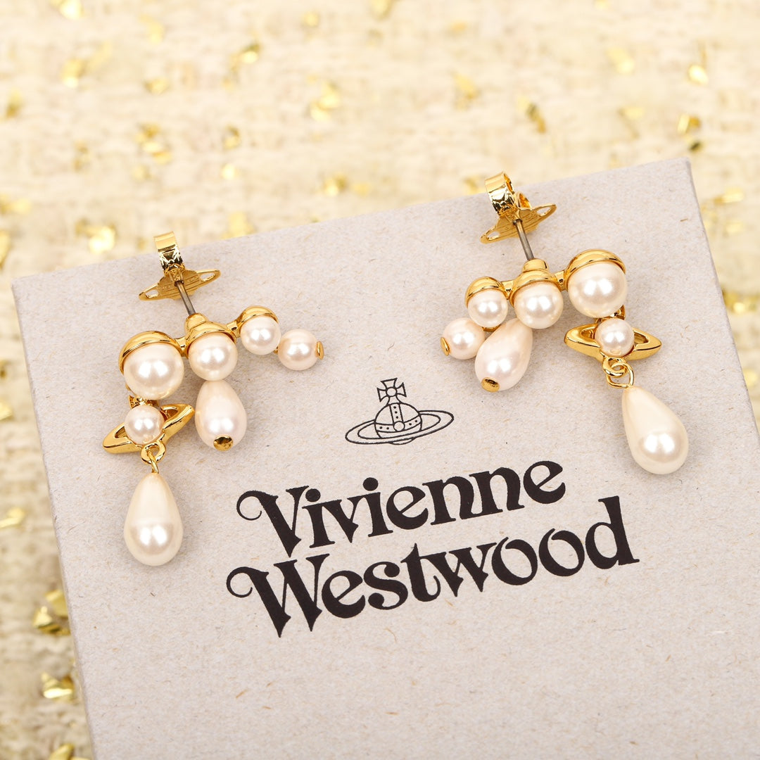vivienne westwood triple drainage pearl saturn earrings eha199