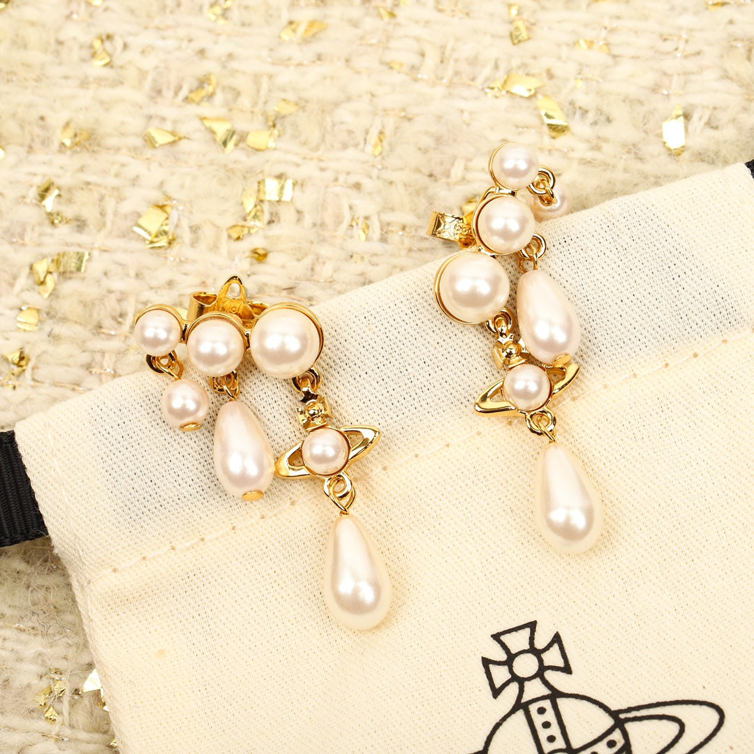 vivienne westwood triple drainage pearl saturn earrings eha199