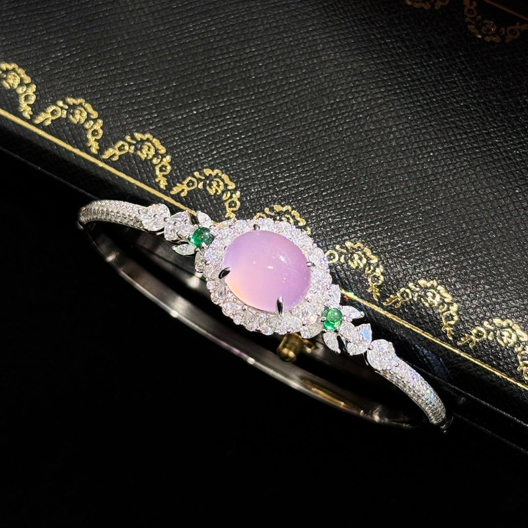 National Style Natural Purple Powder Jade Marrow High Ice Violet Egg Noodles Bracelet SLA74