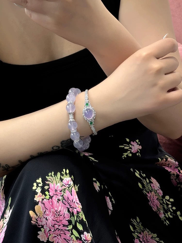 National Style Natural Purple Powder Jade Marrow High Ice Violet Egg Noodles Bracelet SLA74