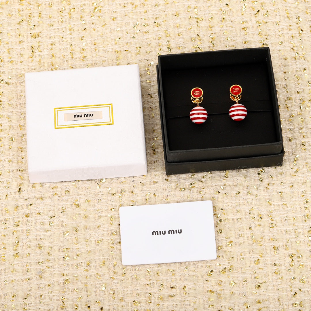 red and white striped ball letter circular earrings eha204