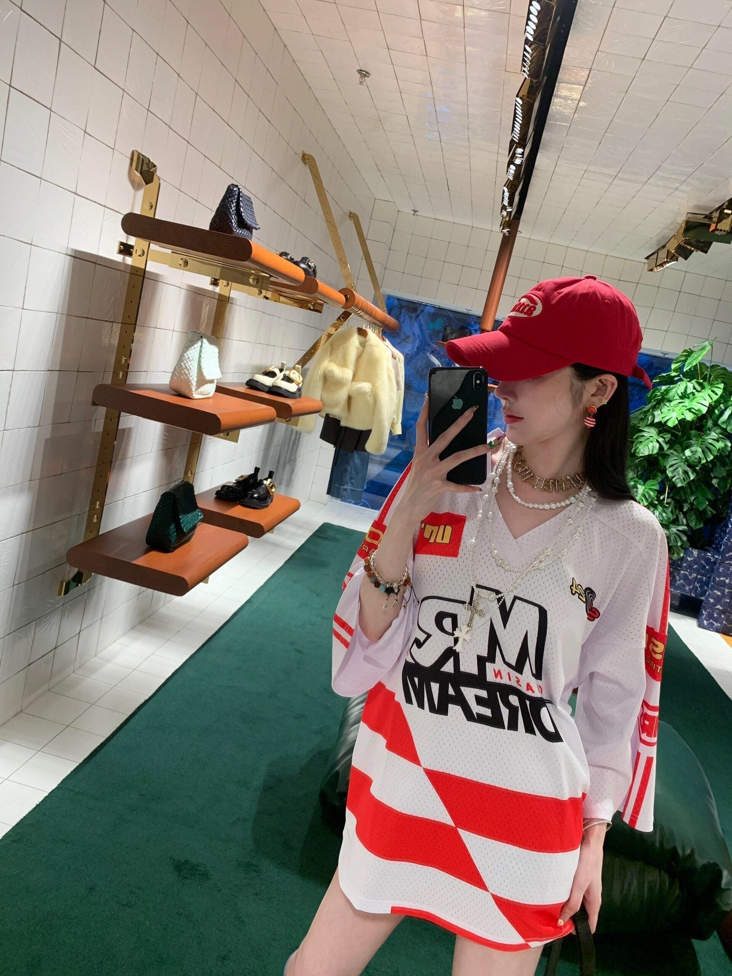 red and white striped ball letter circular earrings eha204