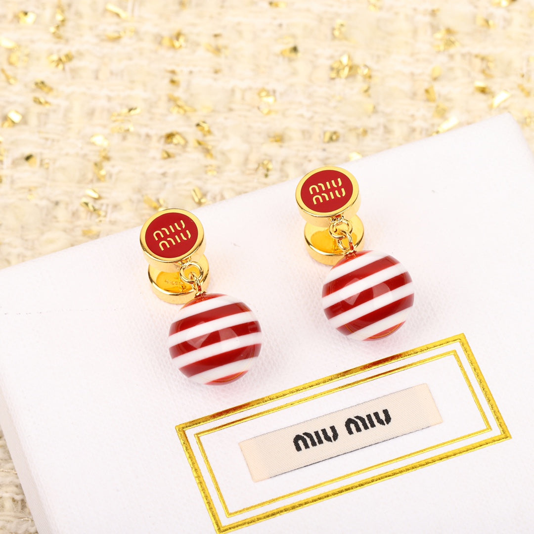 red and white striped ball letter circular earrings eha204