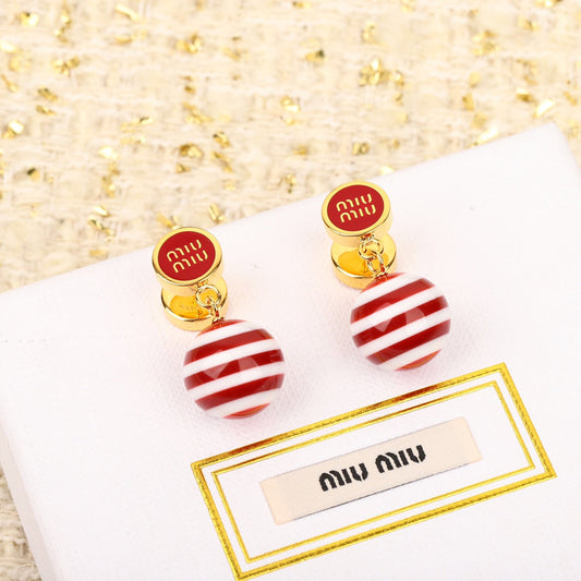 red and white striped ball letter circular earrings eha204