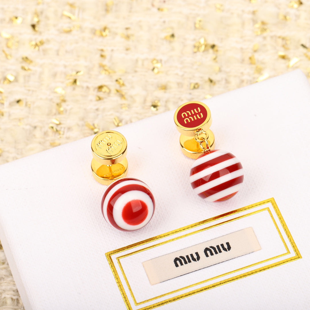 red and white striped ball letter circular earrings eha204
