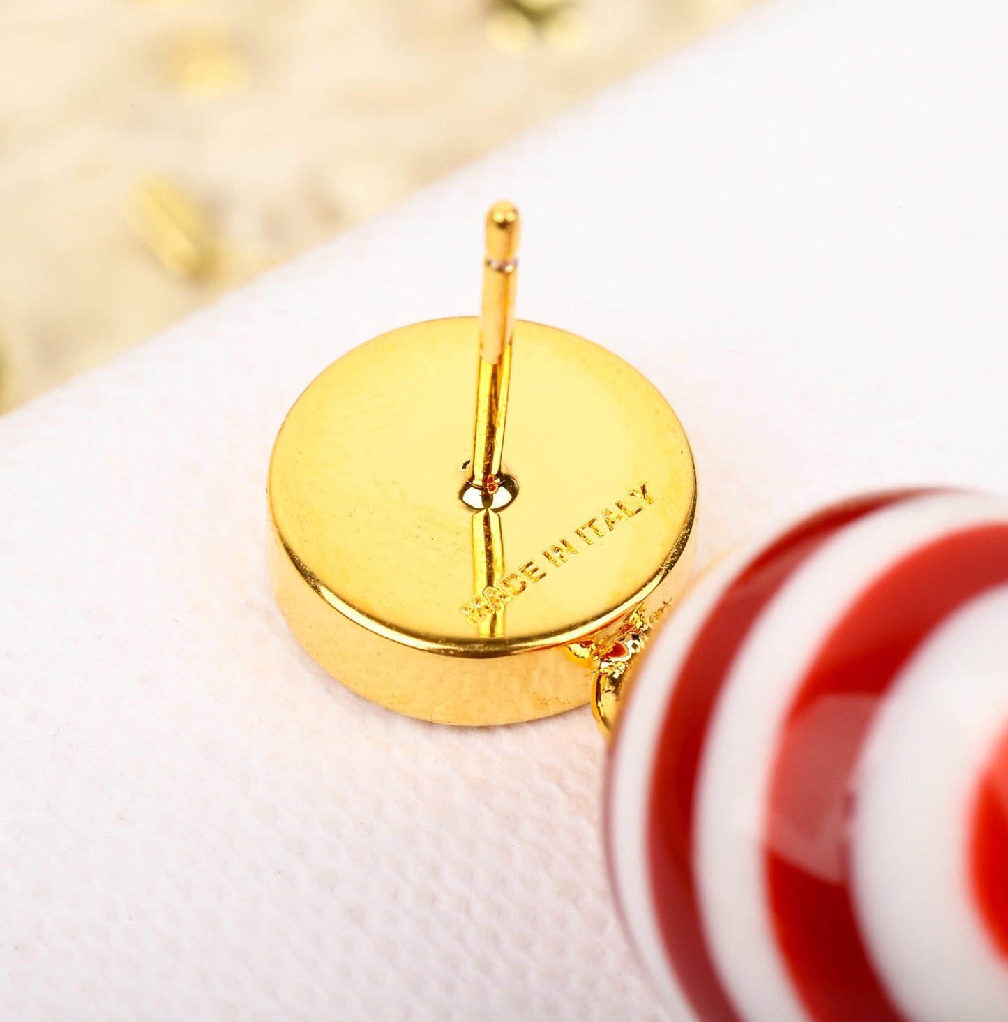 red and white striped ball letter circular earrings eha204