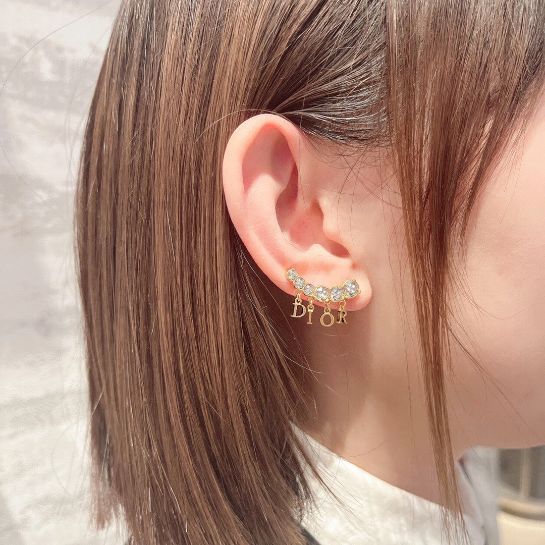 golden letter rhinestone tassel earrings eha304