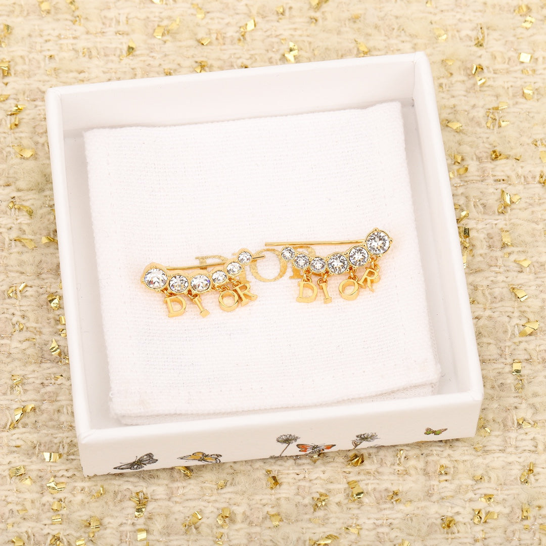golden letter rhinestone tassel earrings eha304