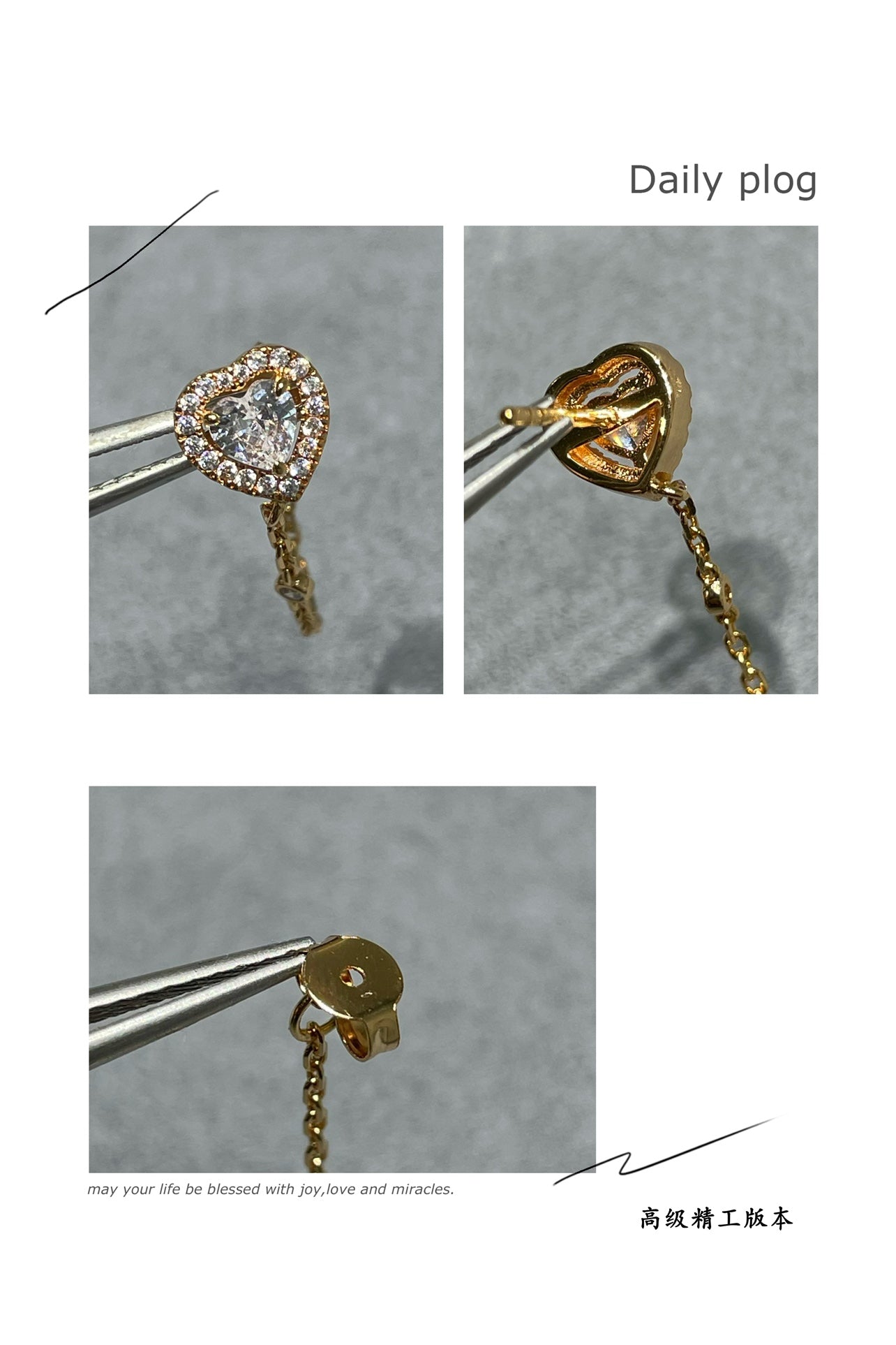 golden heart shaped earrings eha331