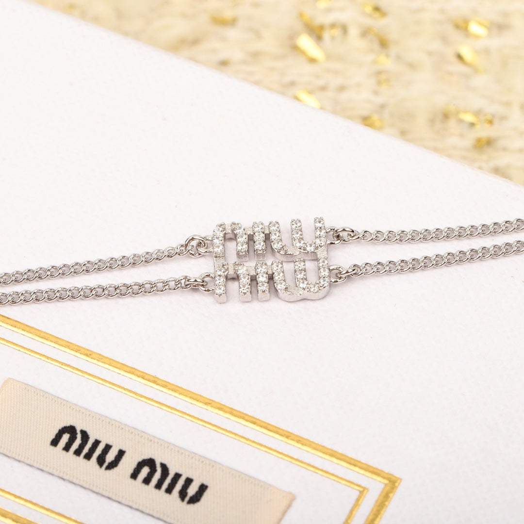 Miumiu Full Diamond Letter Double Layer Bracelet SLA92