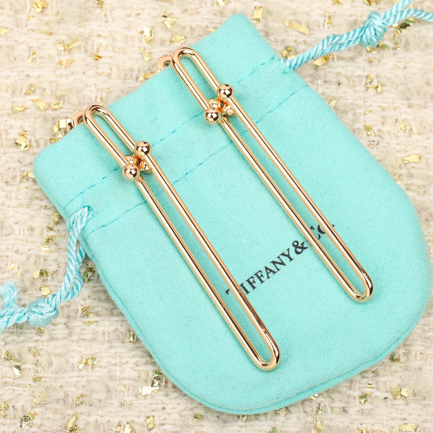 hardwear 18k gold double long chain irregular geometric earrings eha194