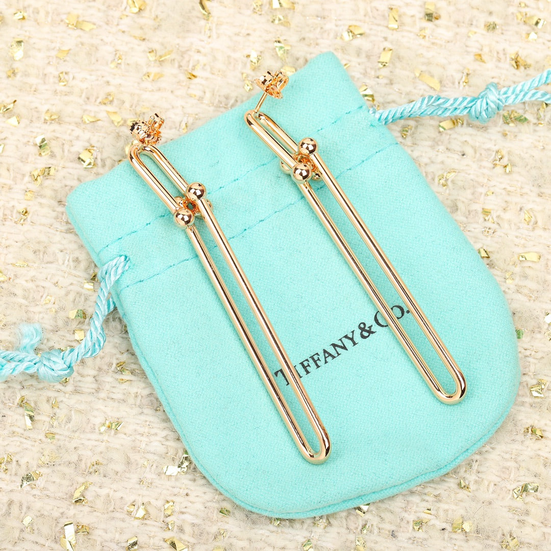 hardwear 18k gold double long chain irregular geometric earrings eha194