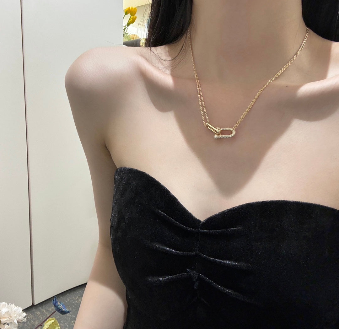 TF Double Chain Diamond Gold Necklace XLC145