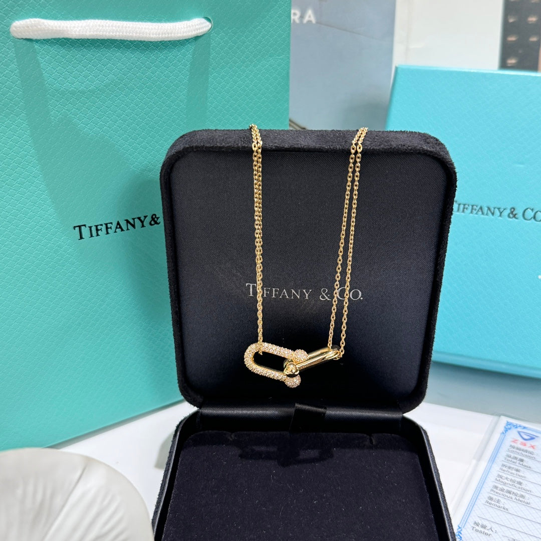 TF Double Chain Diamond Gold Necklace XLC145