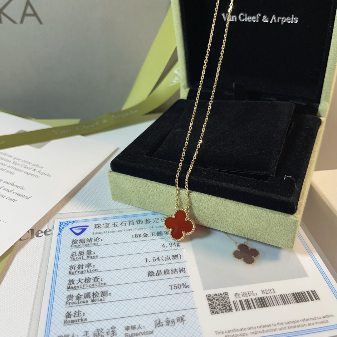 VCA single flower red agate gold necklace XLC143