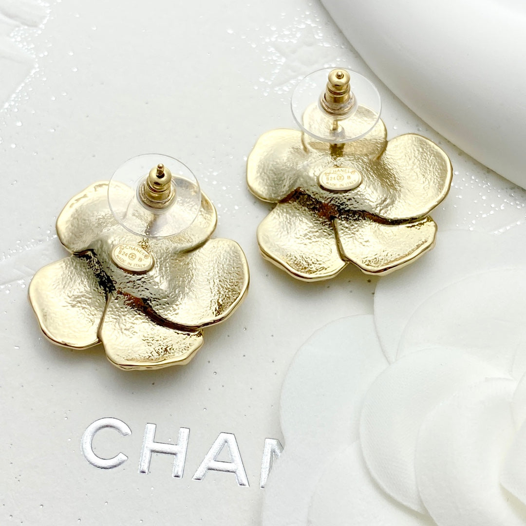 CHA 24 Golden Camellia Gem Earrings EHA309