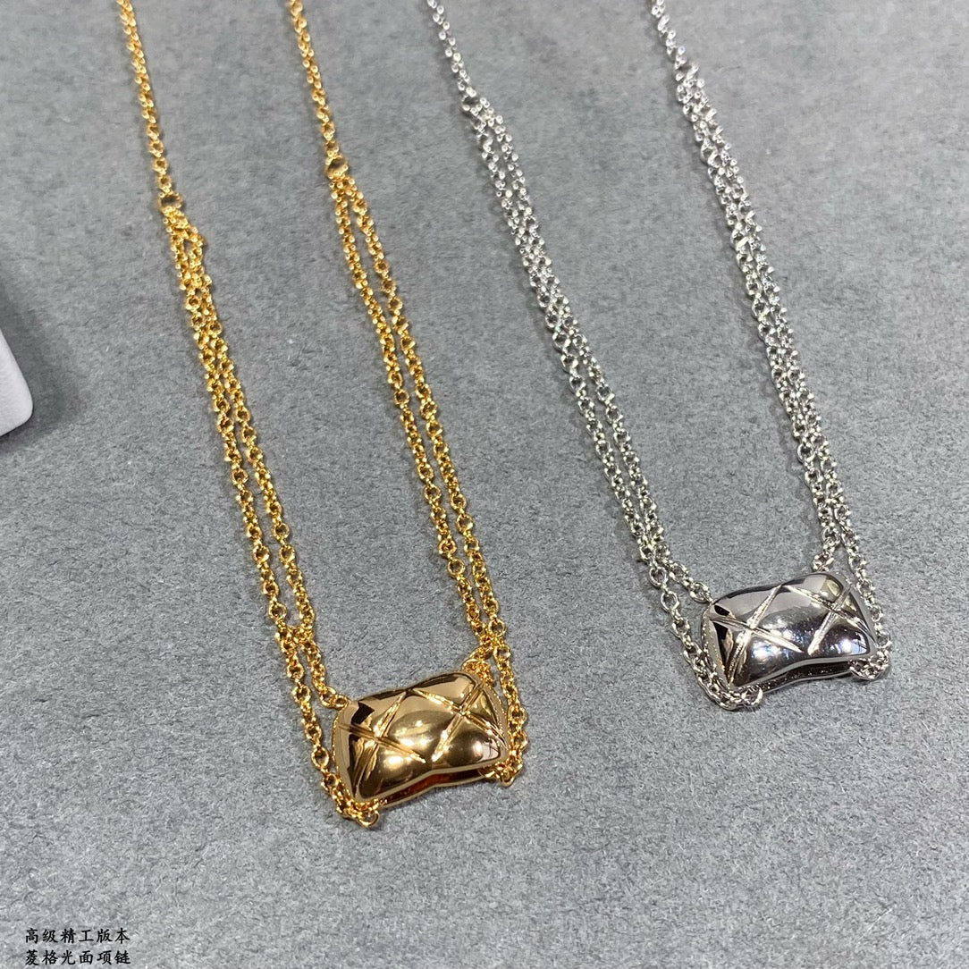 CNC yellow gold diamond grid smooth necklace XLA418