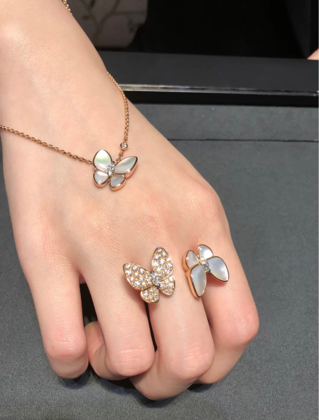 Rose Gold Two Butterfly Ring JZA82