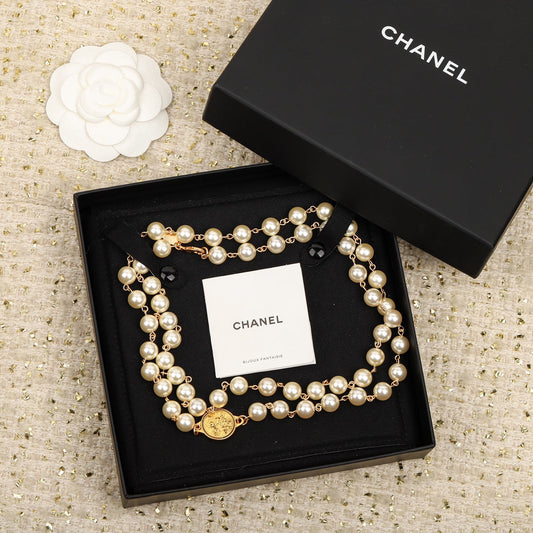 CHA Gold Coin Pearl Long Chain XLA222