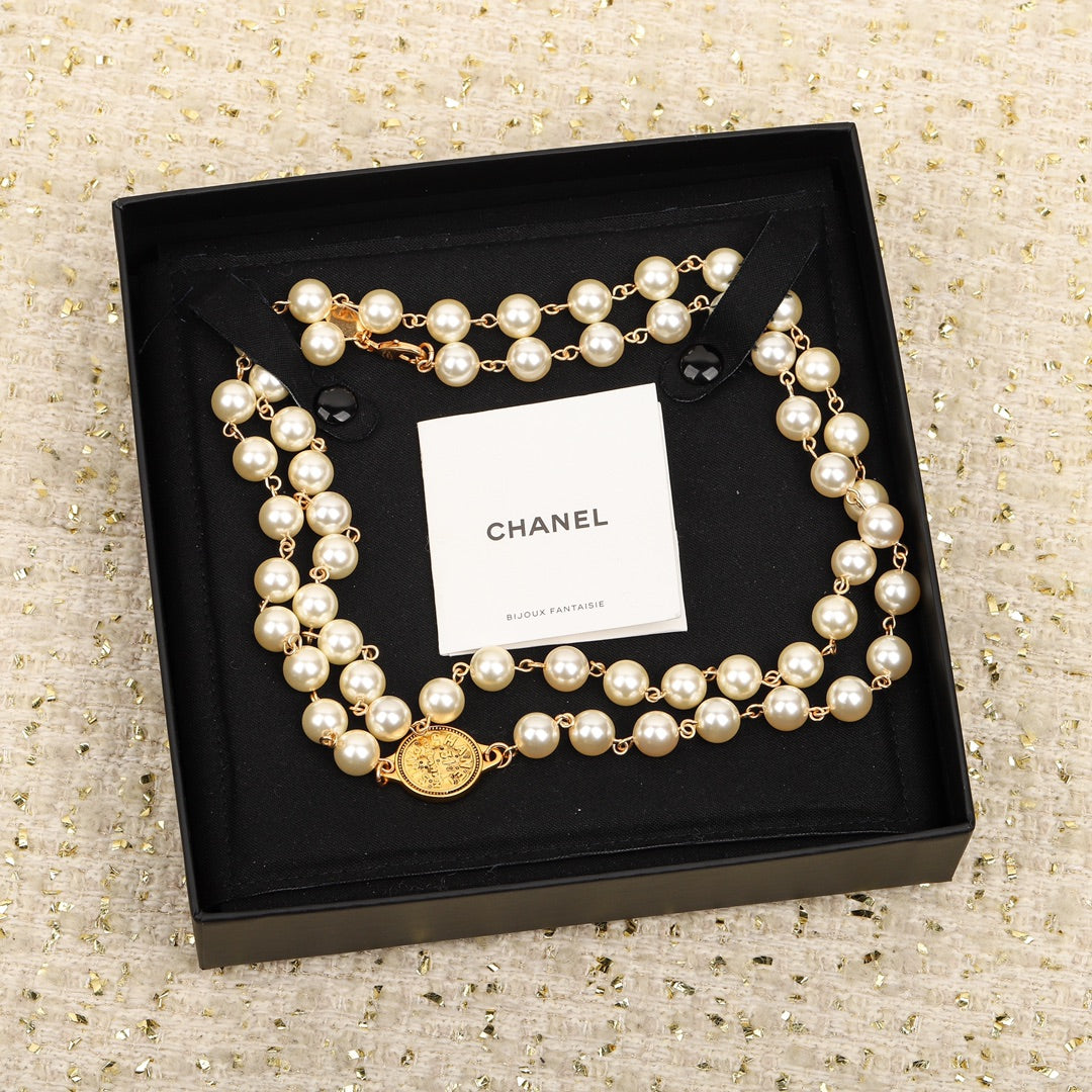 CHA Gold Coin Pearl Long Chain XLA222