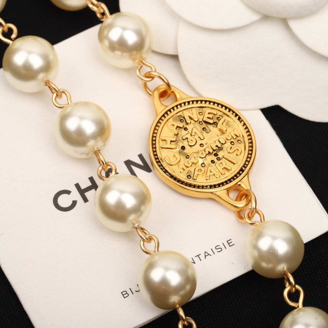 CHA Gold Coin Pearl Long Chain XLA222