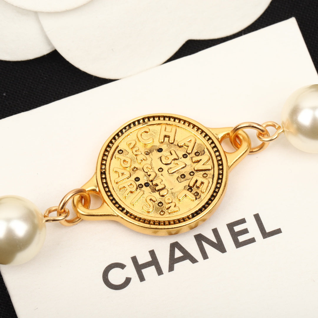 CHA Gold Coin Pearl Long Chain XLA222