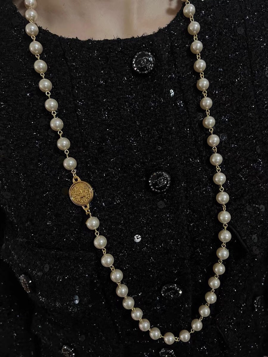 CHA Gold Coin Pearl Long Chain XLA222