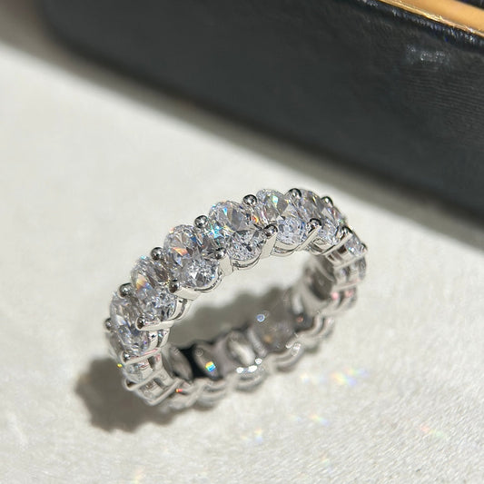 elliptical diamond row silver ring jza154