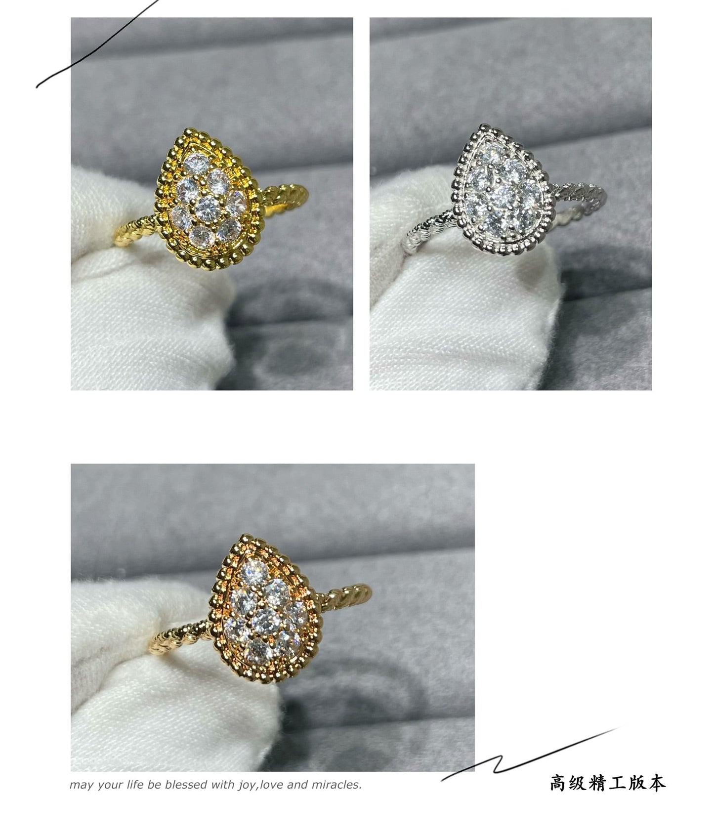 v jinbao shilong single full diamond water drop ring jza71