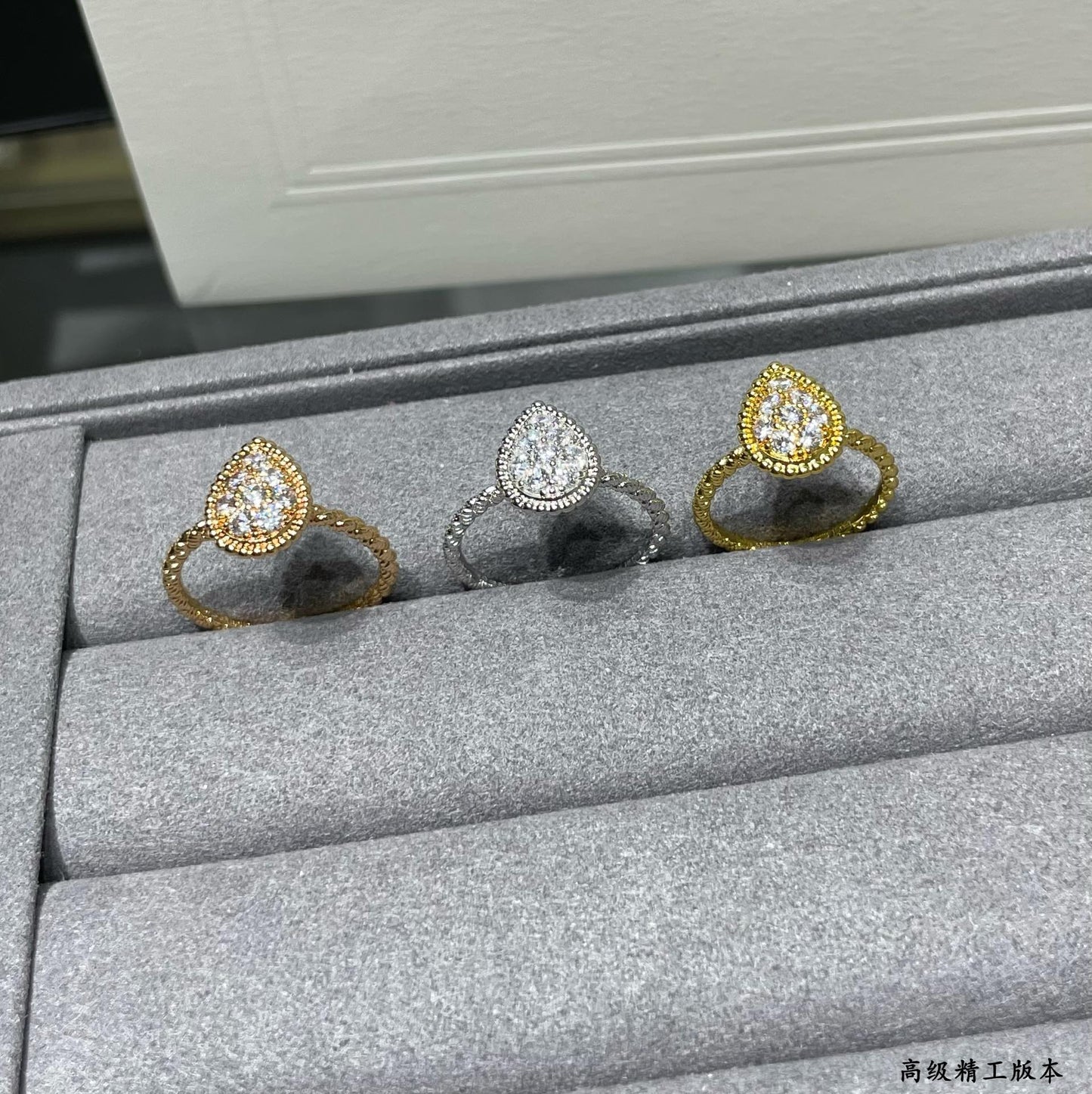 v jinbao shilong single full diamond water drop ring jza71