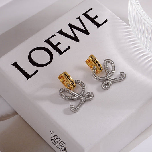 18k gold full diamond silver letter earrings eha264