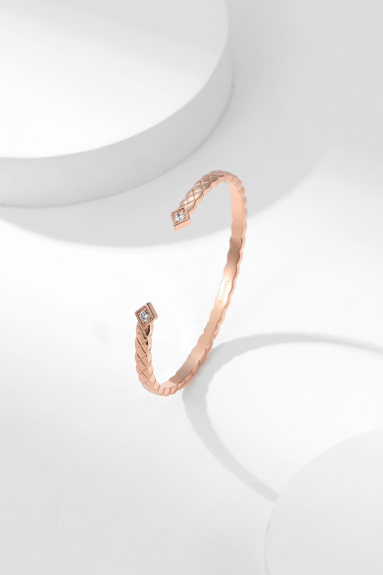 Fried Dough Twists Rose Gold Fine Edition Diamond Plaid Open Bracelet SLA80