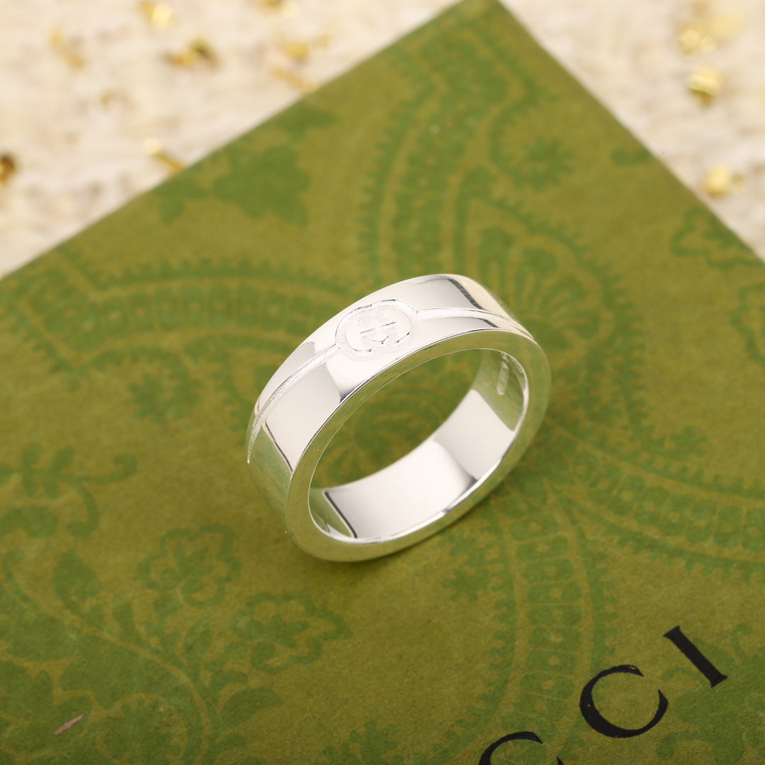 double g diagonal interlocking pure silver ring jza70