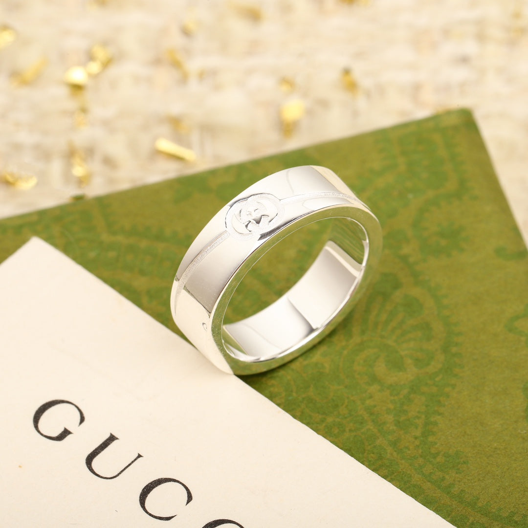 double g diagonal interlocking pure silver ring jza70