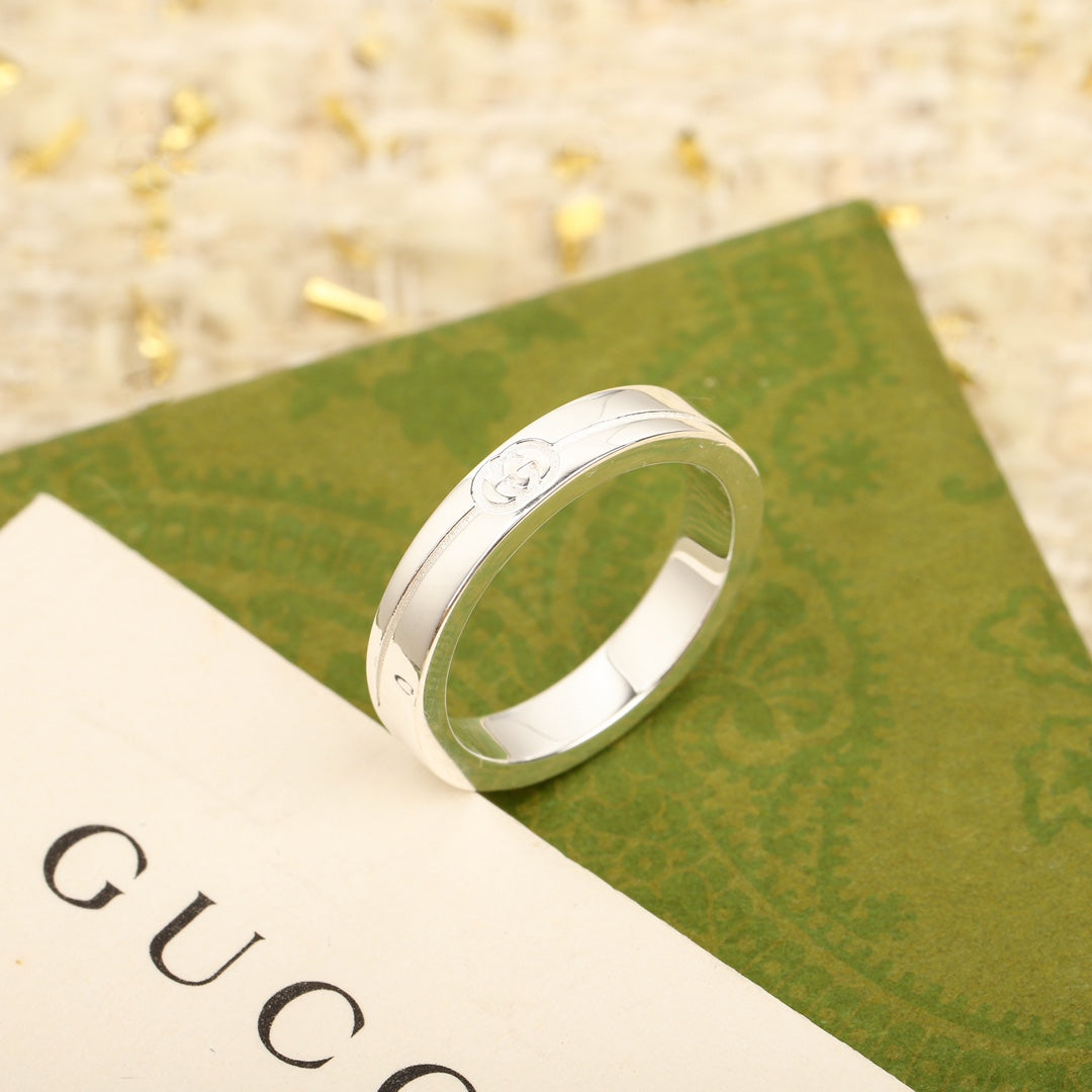 double g diagonal interlocking pure silver ring jza70