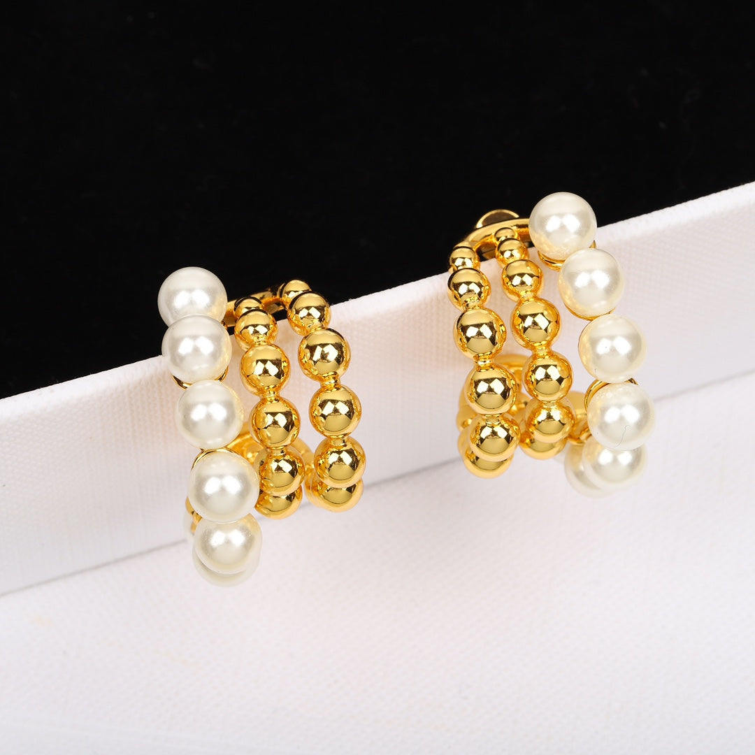 Golden Three Rows Bead Earrings EHA405