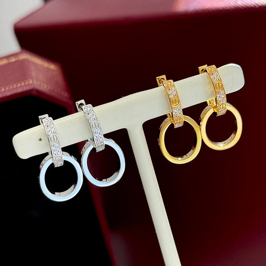love series double ring pure silver circle pendant earrings eha215
