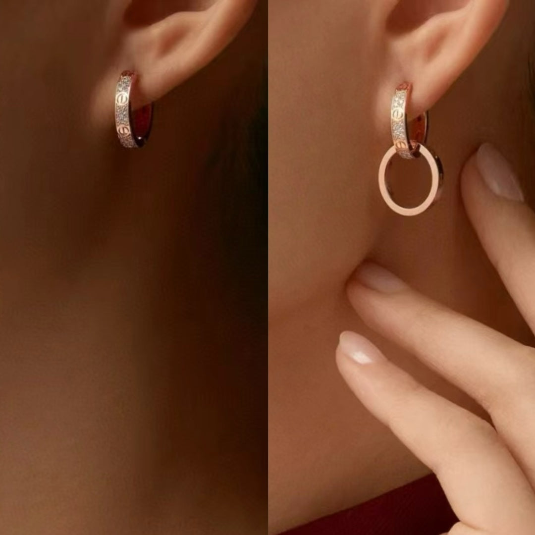 love series double ring pure silver circle pendant earrings eha215