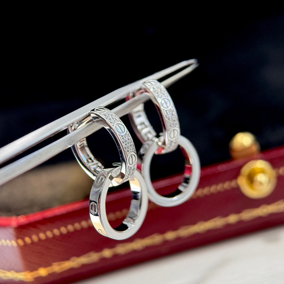 love series double ring pure silver circle pendant earrings eha215