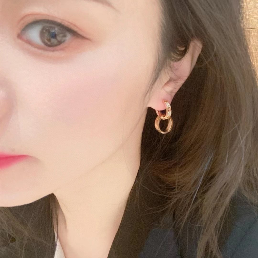 love series double ring pure silver circle pendant earrings eha215