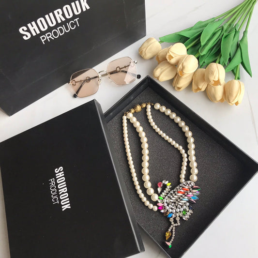 Shourouk Red crowned Crane Pearl Necklace XLA219