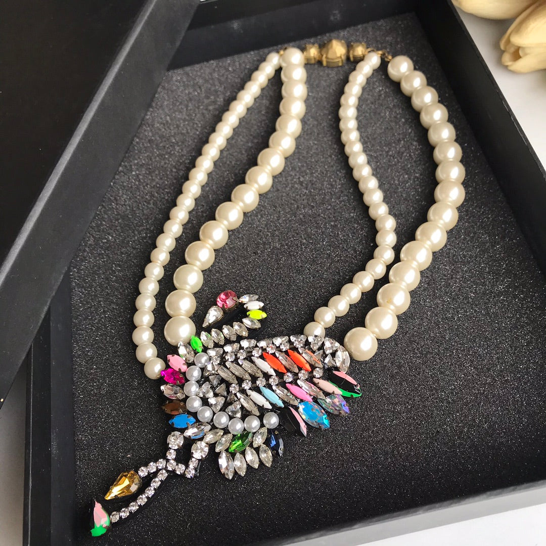 Shourouk Red crowned Crane Pearl Necklace XLA219