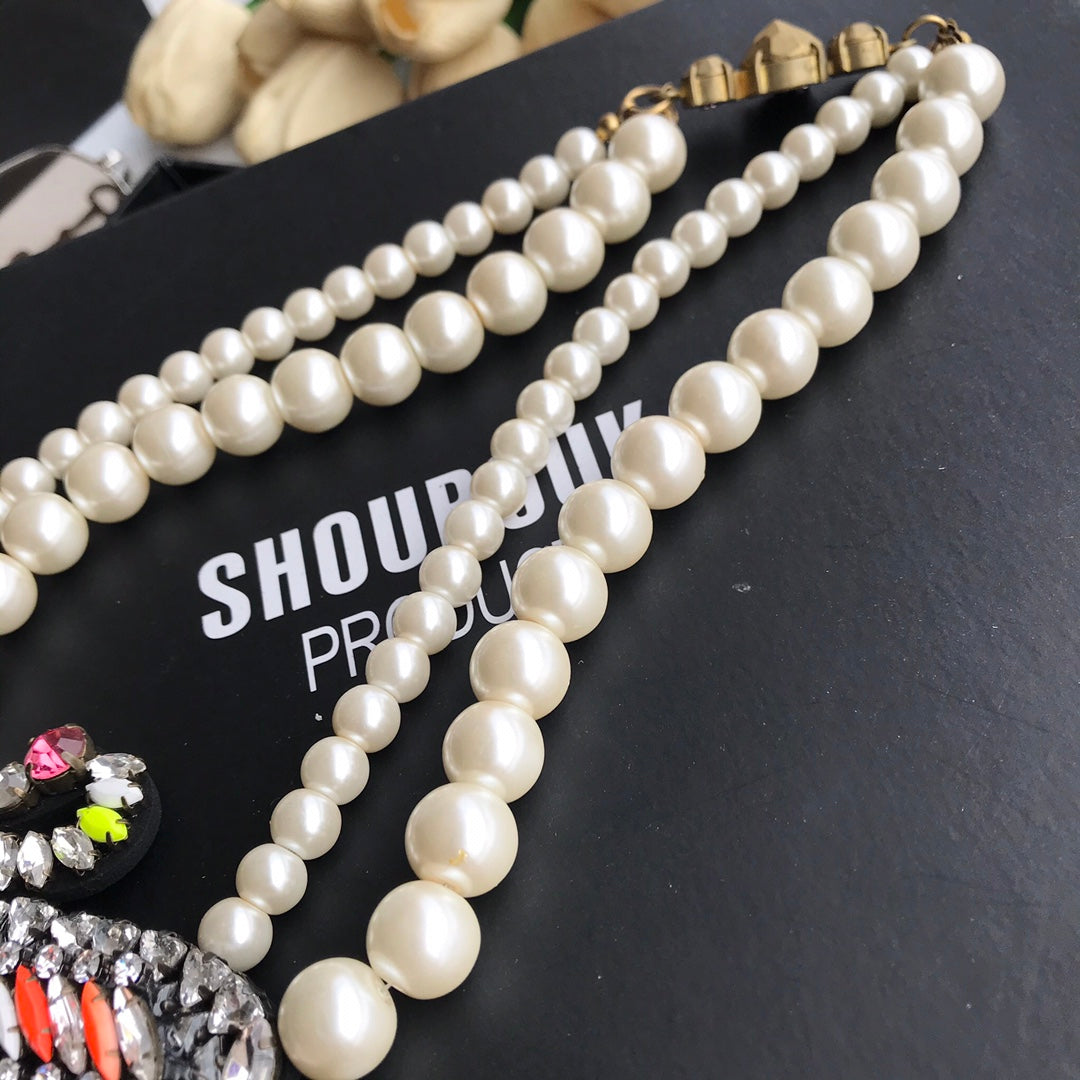 Shourouk Red crowned Crane Pearl Necklace XLA219